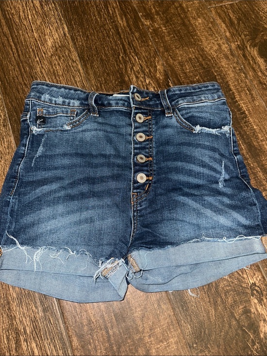KanCan Pants - KanCan High-Rise Distressed Button-Fly Denim Shorts - Blue